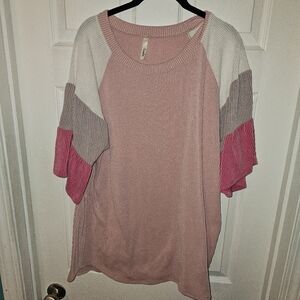 Colorblock Ribbed Blouse Celeste 1x